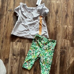 Carter's Gray Striped Top and Green Floral Leggings Set